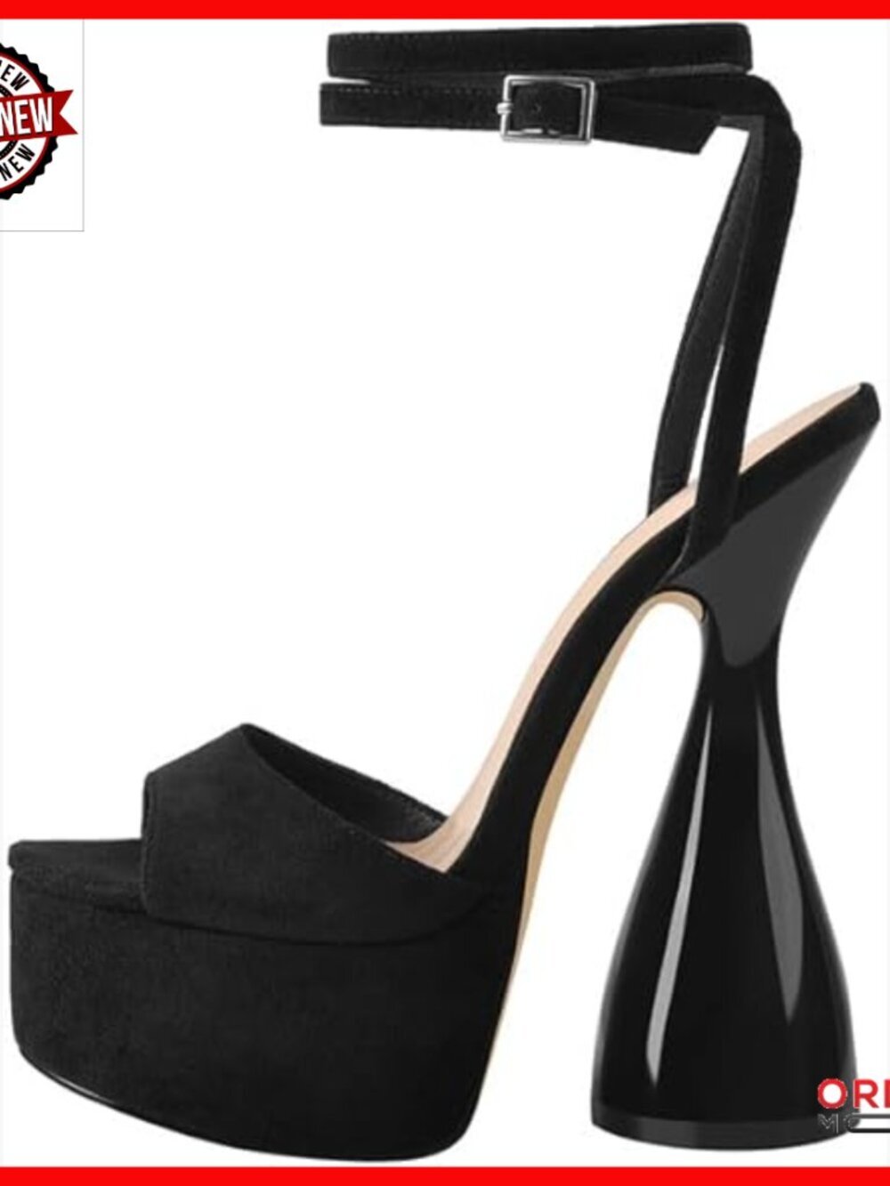 Platform Heeled Sandals Slingback Block High Heels Faux Suede